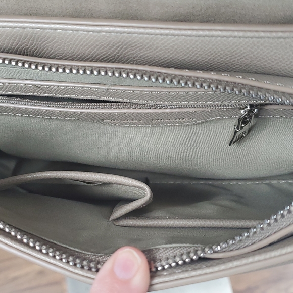 NEW Badgley Mischka Taupe Crossbody Vegan Leather Handbag with Bow and monogram. - Picture 8 of 12